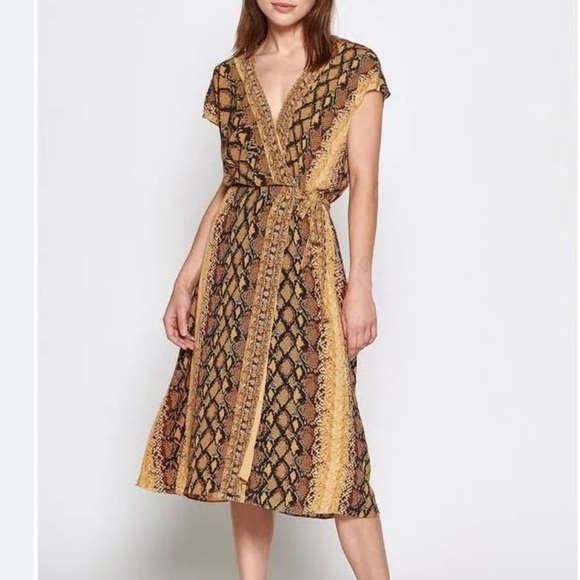 Joie Bethwyn Snakeskin Print Wrap Mini Dress in Fading Sun Brown, Size Small - Picture 14 of 14
